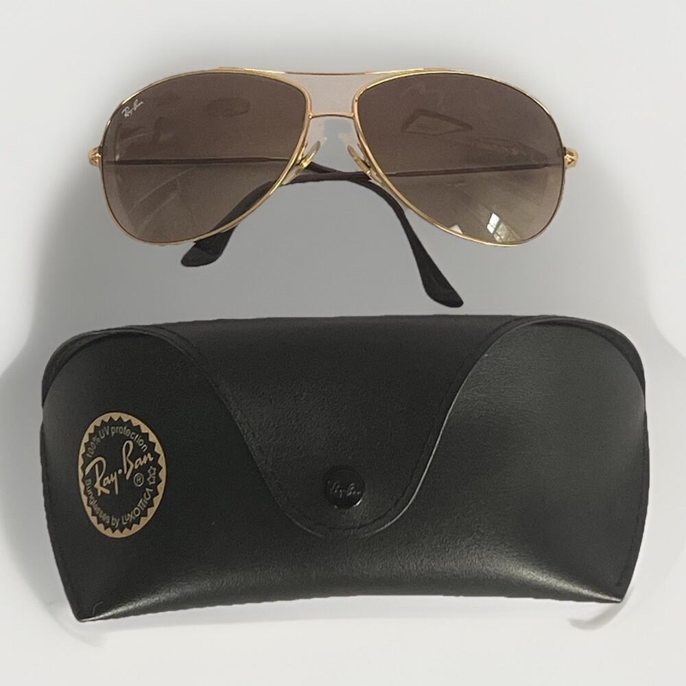 Ray Ban RB 3293 001/13 Aviator Sunglasses Gold Metal Frames Brown Lens & Case
